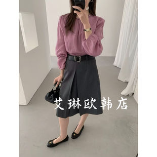 配腰带韩系高腰显瘦中长款 新款 A字半身裙女 土布鱼7686春季 2.27