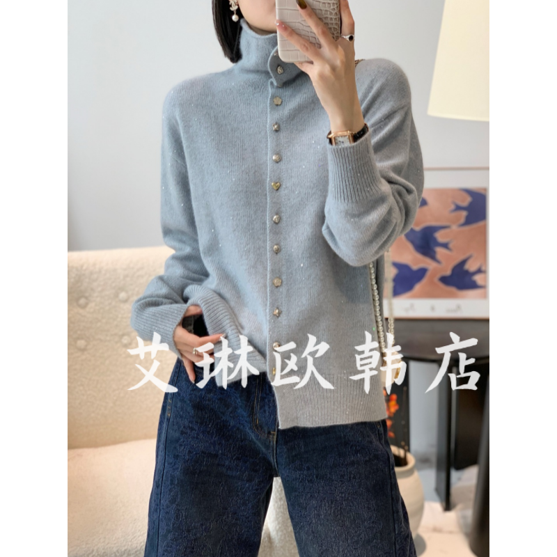 0303欧货高领亮片山羊绒针织衫