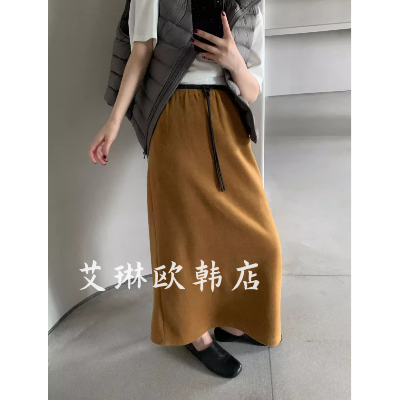 enxi20598秋冬羊毛开叉半身裙女