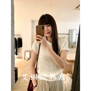 禁止机洗~0086夏装新款欧货花边圆领钩花镂空天丝麻短袖针织衫女