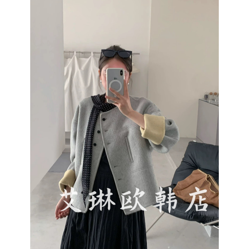 5200秋冬羊驼毛双面绒大衣外套女