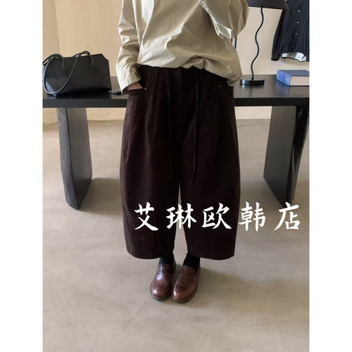 50688抽绳松紧腰灯芯绒萝卜裤
