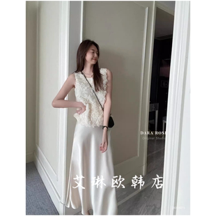 福利不退DARA ROSE 4014法式气质缎面垂感显瘦松紧高腰半身裙女