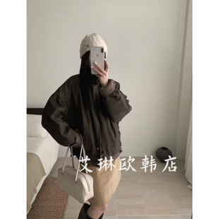 福利2568冬款格子拼接翻领工装夹克羽绒服女短款假两件90白鸭绒