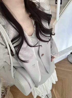 特价不退C.KOU唇蔻61532春款西装外套吊带拼接百褶连衣裙两件套女