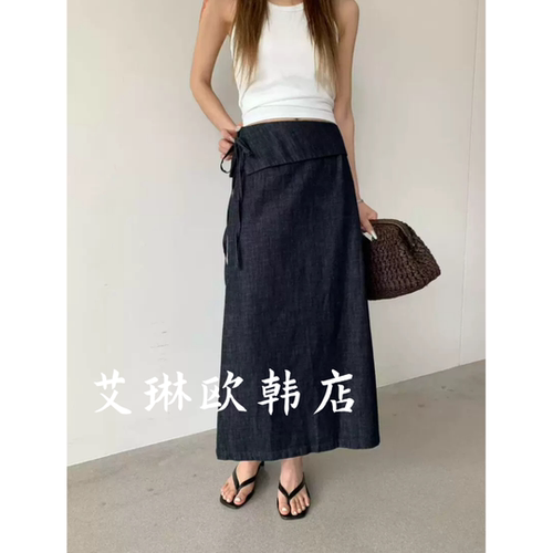 79089翻边侧系带莱赛尔半身裙
