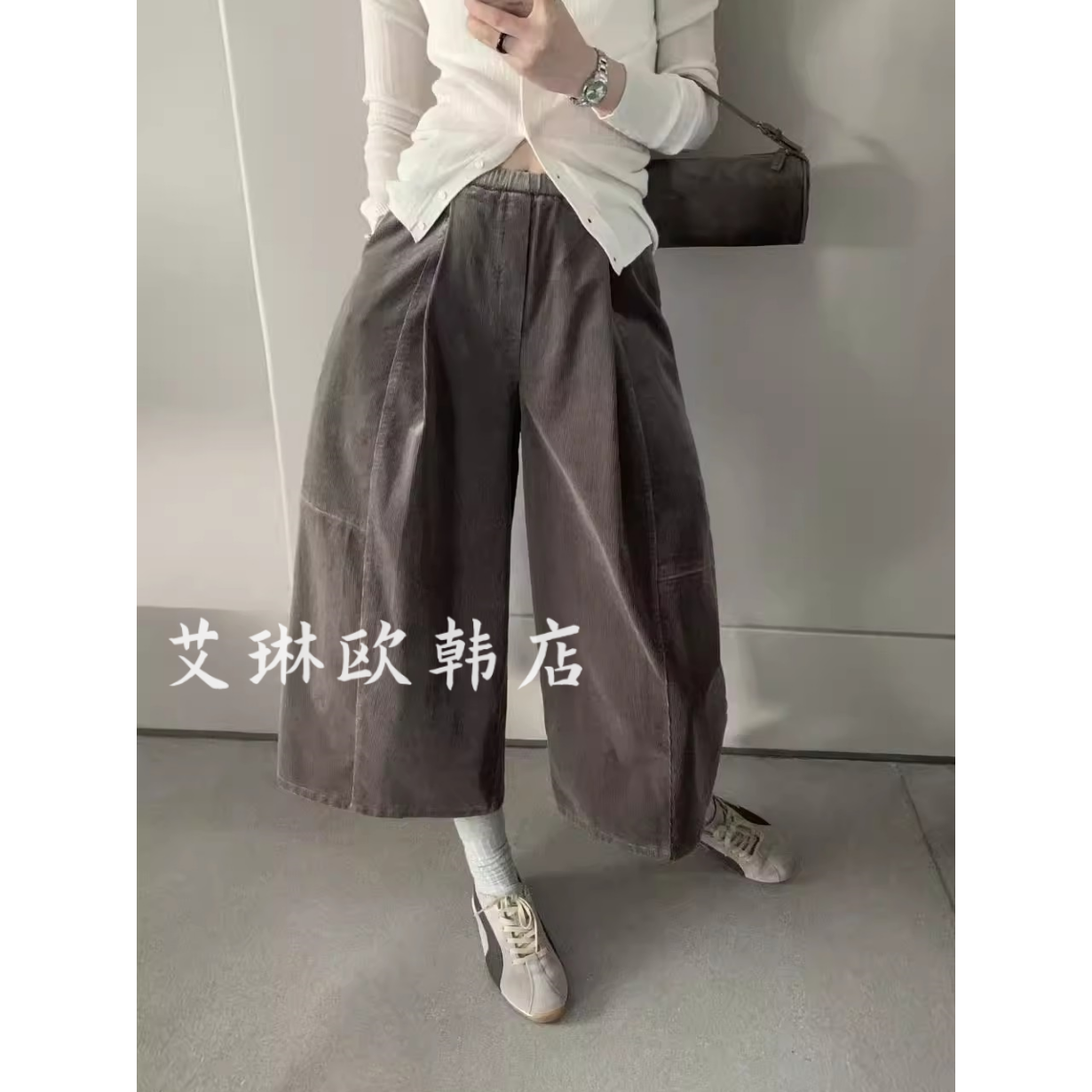 卡蔓诗kamanshi30577韩系高腰阔腿灯芯绒七分裤女秋季气球裤