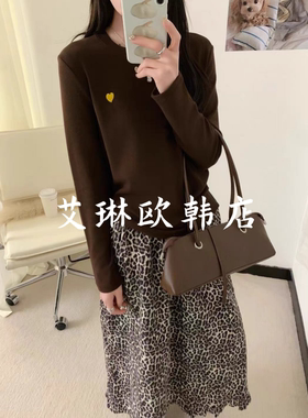 福利253138欧货冬款圆领爱心撞色刺绣抓绒长袖T恤打底衫上衣女