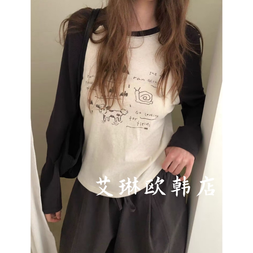 米鹿ouur50703秋款插肩袖T恤女