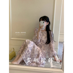 福利不退 DARA ROSE 3677春季韩系温柔风淑女碎花泡泡袖连衣裙女
