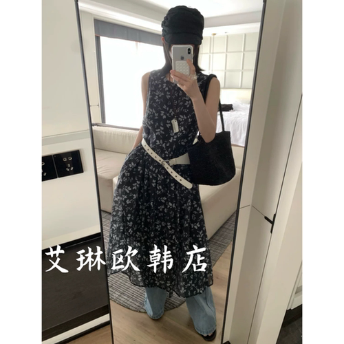 月亮家53793夏款无袖碎花连衣裙