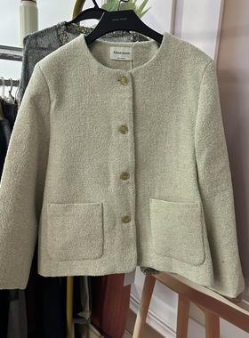 福利不退aboutmoon月亮家韩国00150秋冬圆领单排扣羊毛小香风外套