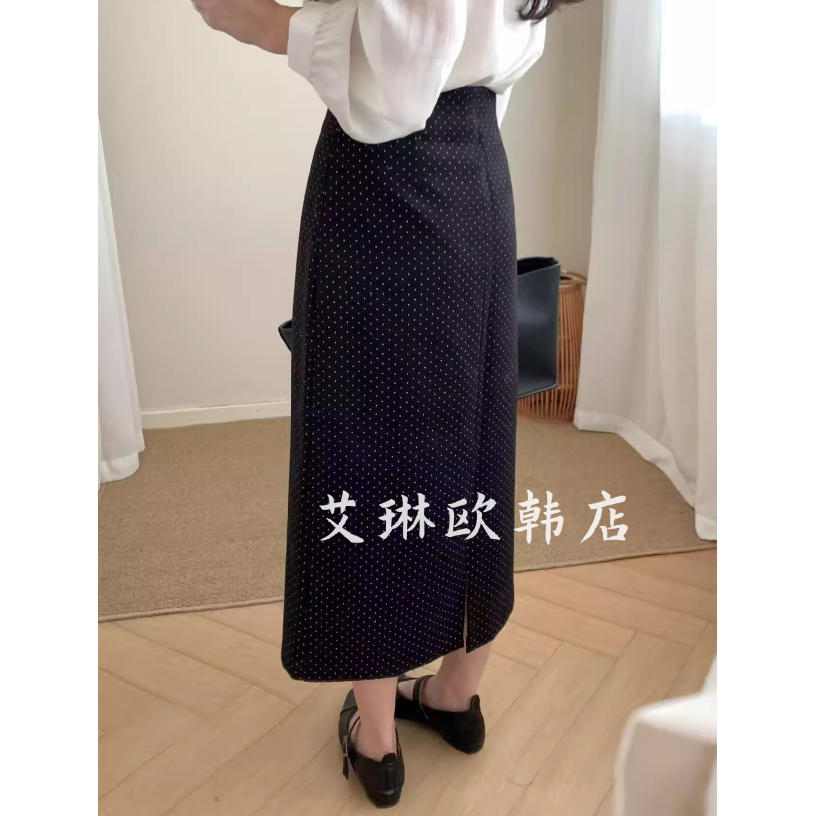 土布鱼7090波点包臀裙中长款秋