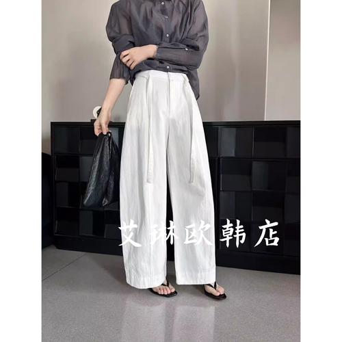 83268配腰带显瘦直筒阔腿休闲裤