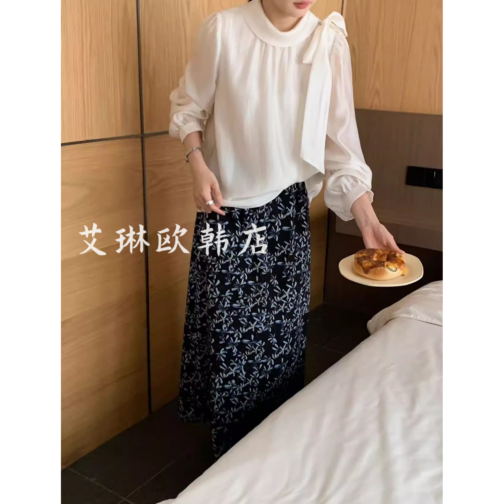 土布鱼6975飘带衬衫显瘦上衣女