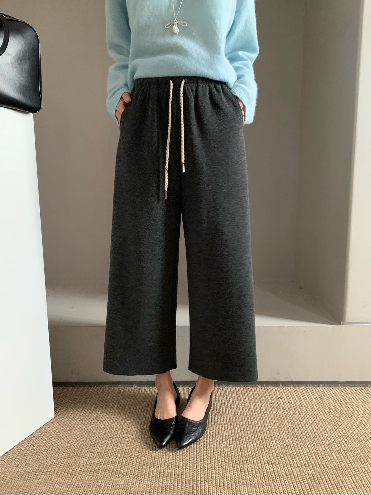 卡蔓QZX11523秋冬高腰小个子显瘦卫裤女韩版百搭阔腿8分休闲裤图片