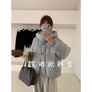 羽绒服外套女 韩系宽松休闲保暖连帽90白鸭绒短款 11.9 9825冬季