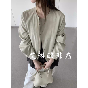 韩系圆领单排扣PU皮衣外套女 新款 3.4 卡蔓诗kamanshi30868春装