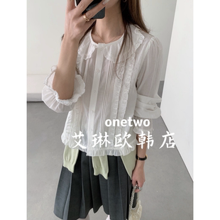 衬衫 2.27 韩系甜美木耳边娃娃领全棉长袖 新款 女 onetwo15015春装