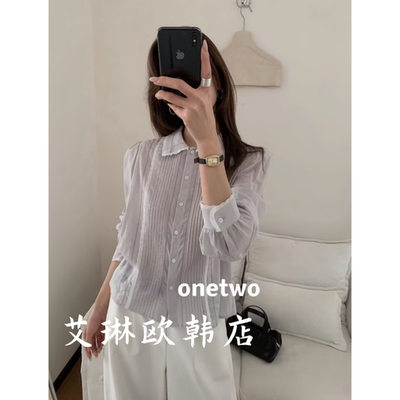 onetwo15155娃娃领蕾丝边衬衫女