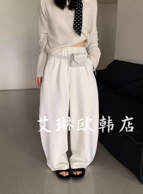 福利卡蔓韩标MM227秋韩系松紧腰直筒羊驼绒休闲卫裤百搭弯刀裤女