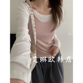 T恤上衣吊带背心修身 3.7 韩系圆领长袖 款 两件套女 土布鱼7708春季