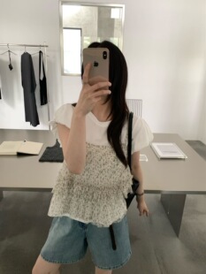 米鹿/ouur夏装新款泡泡袖宽松短袖T恤Q51123+层层网纱吊带51112