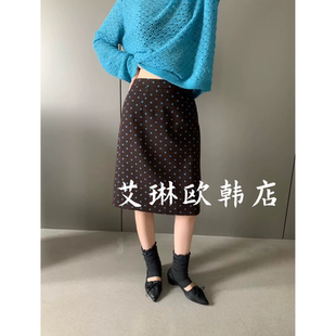 卡蔓浅之夏QZX12057秋款韩系后松紧腰复古波点后开叉羊毛半身裙女