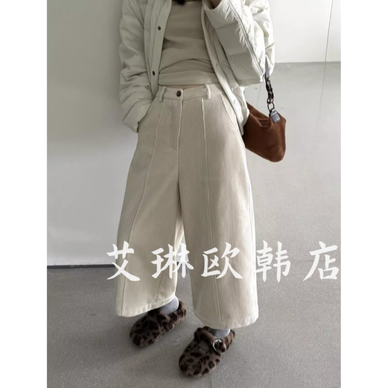 MM332后松紧腰加绒灯芯绒阔腿裤