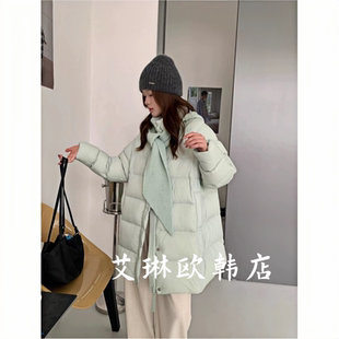 秒杀不退3282冬装新款欧货配针织帽90白鸭绒中长款羽绒服外套女