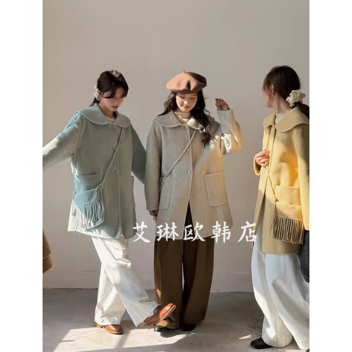 66056秋冬韩系娃娃领流苏包包中长款双面羊绒100高支澳毛大衣外套,女装/女士精品,毛呢外套,淘宝优惠券,粉丝福利购,淘宝优惠卷