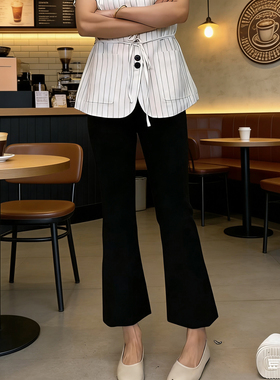 3.4~9002南油欧货春装新款高腰修身显瘦弹力百搭微喇裤西装裤女