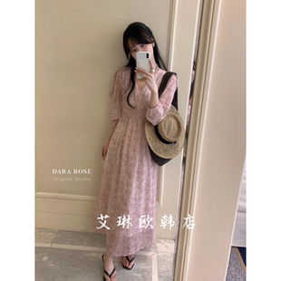 福利不退~DARA ROSE 3702法式温柔风碎花V领收腰系带显瘦连衣裙女