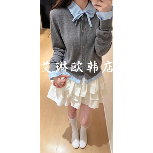 QS20218秋款假两件羊毛衫女针织