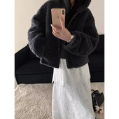 福利不退卡蔓韩标MM330韩系羊羔毛皮毛一体连帽拉链外套女冬季