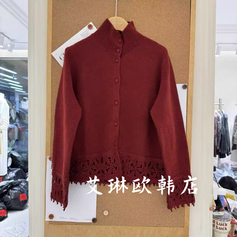 7786欧货立领钩花镂空山羊绒毛衣