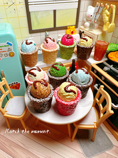 DIY高定仿真微缩立体食玩冰淇淋球脆皮杯娃屋道具摆件挂件冰箱贴5