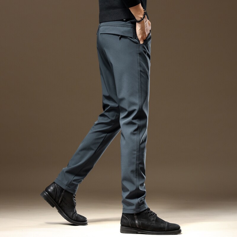 高端韩版修身商务西裤男2025秋季加绒免烫直筒弹力小脚休闲裤子男