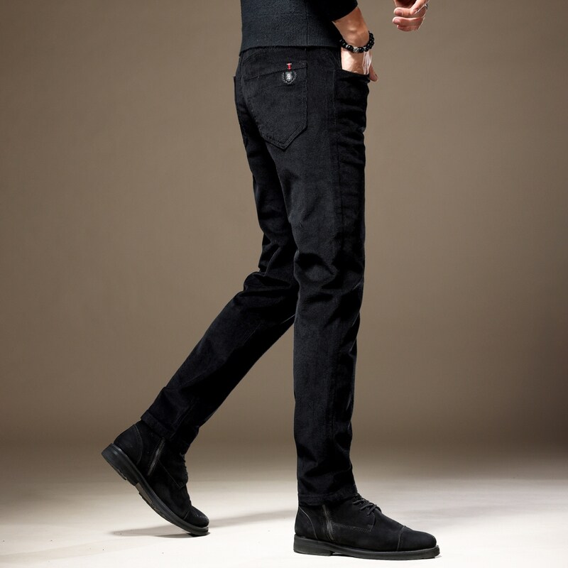 高端黑色灯芯绒长裤子男2025秋季新款潮流修身小脚条绒男士休闲裤