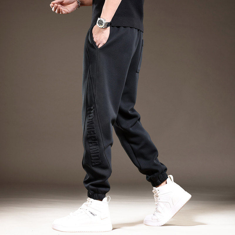 高端美式重磅新款钢印运动卫裤男春秋新款束脚休闲裤黑色长裤子男