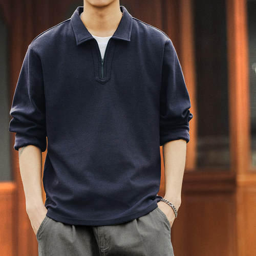 格蓝鹿美式330g重磅华夫格男士Polo衫2026春秋新款款式半拉链体恤