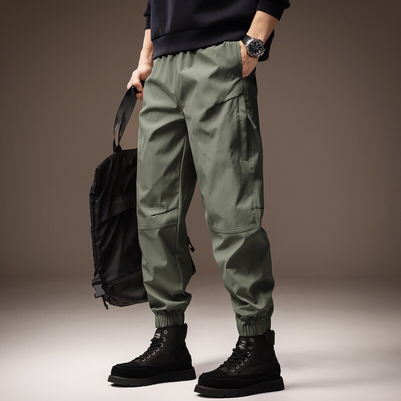 高端美式复古户外运动裤子男2025秋季加绒潮牌宽松束脚冲锋休闲裤