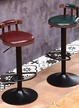 吧台椅复古简约酒吧椅美式升降旋转收银前台靠背椅子家用高脚凳子