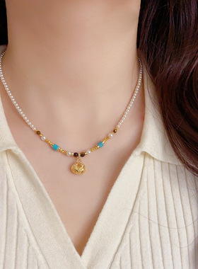 欧美轻奢亮片福袋珍珠锁骨链