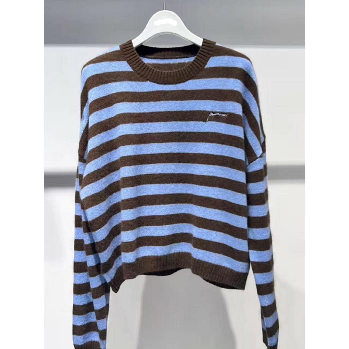 MM商场同款2025秋冬新品百搭宽松减龄条纹针织衫女毛衣4GA133411