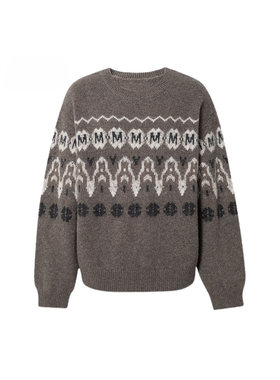 MM麦麦2025秋冬新款费尔岛驼色绵羊毛针织衫毛衣女上衣5GA235001