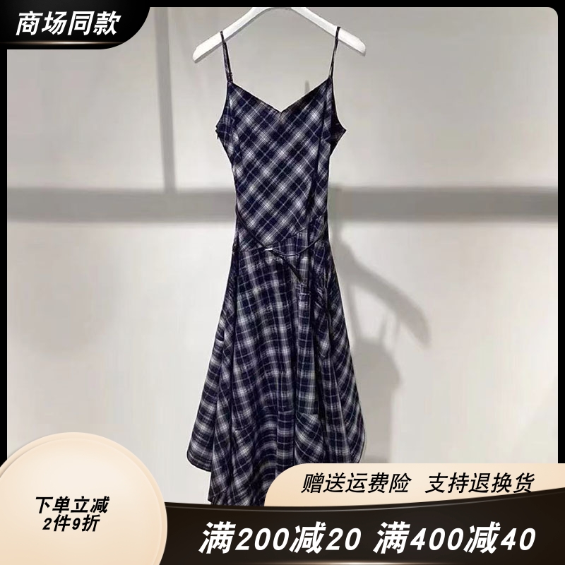 商场同款妮卡伊芙丽2025夏季新款休闲显瘦格纹吊带连衣裙4690993S