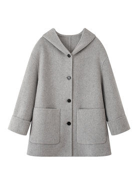 MM麦麦2025冬季新款绵羊毛灰色简约连帽大衣毛呢外套4GA172041