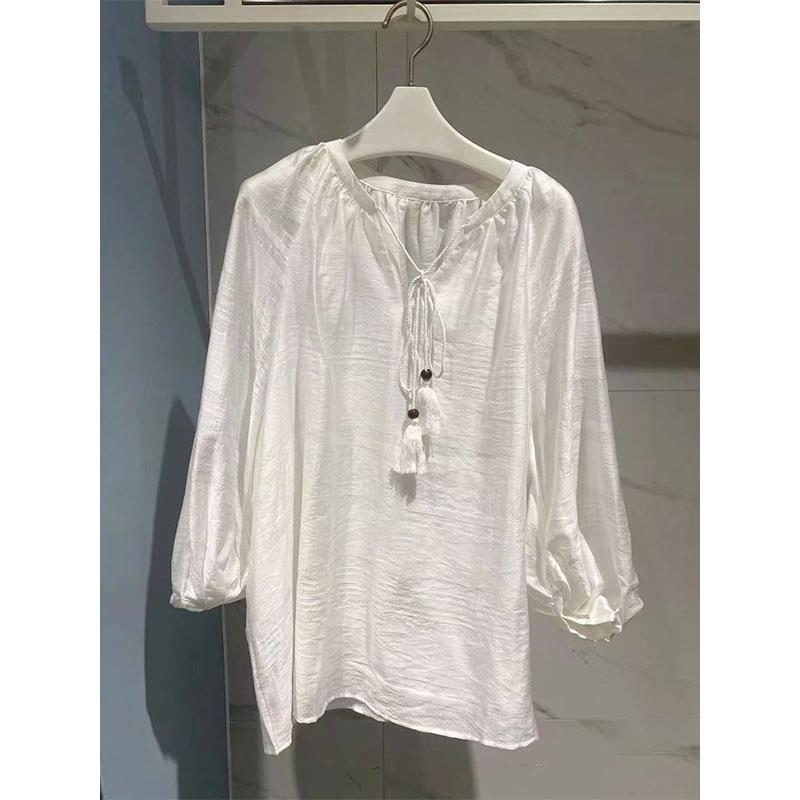 商场同款妮卡伊芙丽2025夏款新品百搭V领白色衬衫上衣女4621162S
