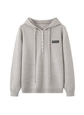 MM麦麦2025秋冬新款贴标连帽灰色针织衫毛衣女上衣4GA133191